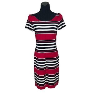 Banana Republic Dress‎ Womens 6 Black Red Striped Fitted Casual T Shirt Dress